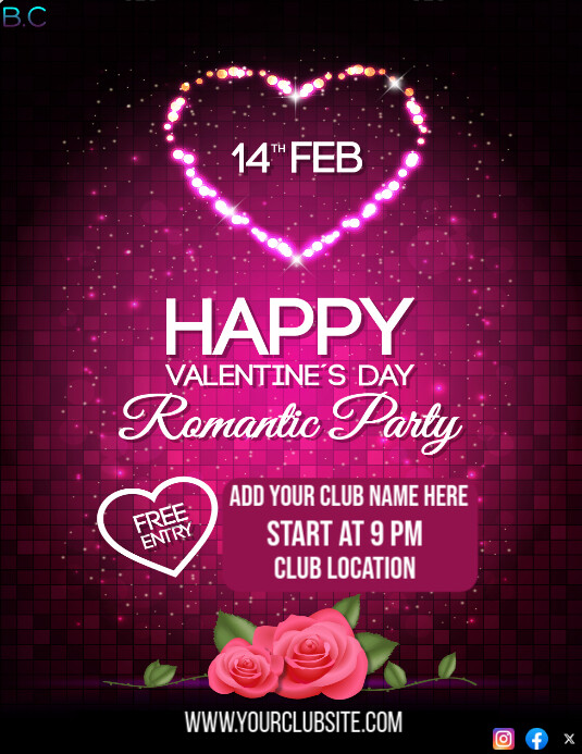 Maximalist Valentine’s Day Party Flyer Editable Romantic Club Event Maximalist Valentine’s Day Party Flyer Editable Romantic Club Event